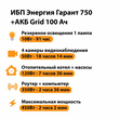 ИБП для котла Энергия Гарант 750 + Аккумулятор Grid 100 Ah 12 v (450Вт - 122мин) - ИБП и АКБ - ИБП для котлов - Магазин электрооборудования Проф-Электрик